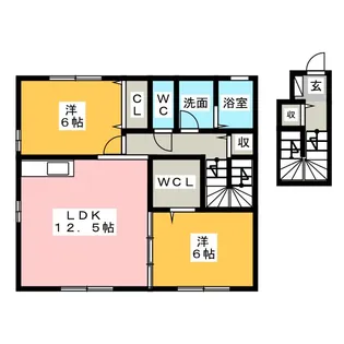 リバーサイド ハナノキ B棟【1階】の間取り