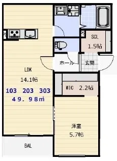 クレア法善寺【1階】の間取り