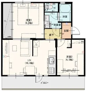 関田農住団地コーポ旭【1階】の間取り