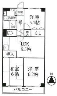 帝塚山グリーンハイツA棟【2階】の間取り