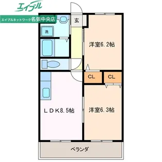 2LDKの間取り画像