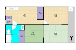 阪南グリーンハイツB棟【3階】の間取り