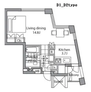 レジディアタワー乃木坂【5階】の間取り