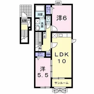 ソレイユB【2階】の間取り