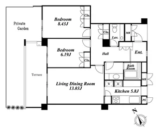 ガーデン東が丘(ヒガシガオカ)E棟【1階】の間取り
