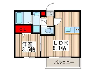狭山市駅 徒歩9分 オートロック付 1LDK【1階】の間取り