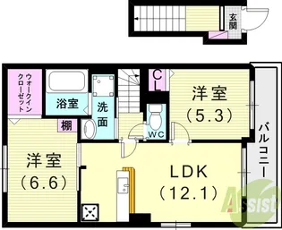 ウエストヴィラ神戸【2階】の間取り