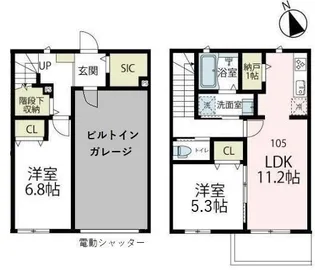 アウラガレージ(ガレージハウス)【1階】の間取り