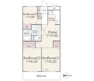 ドエルリバーサイド大島【5階】の間取り