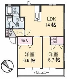 シャーメゾン南川 B棟【2階】の間取り