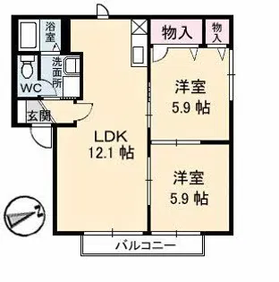グランディールII E棟【2階】の間取り