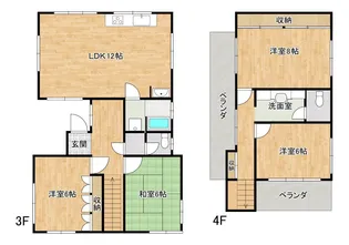 下地邸3,4階の間取り