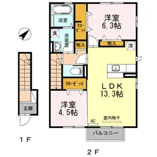 ウィット室積III 2LDKHTP【2階】の間取り