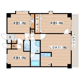 カルトセゾン鶴ヶ谷東【3階】の間取り