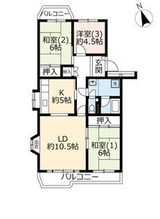 UR三郷早稲田パークハイツ【5階】の間取り