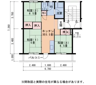 UR金剛団地 332号棟【2階】の間取り