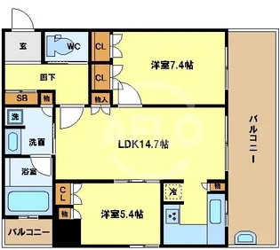 リーガルタワー大阪【14階】の間取り