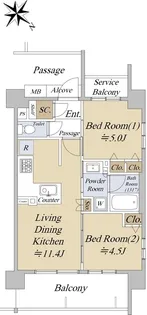 2LDKの間取り画像