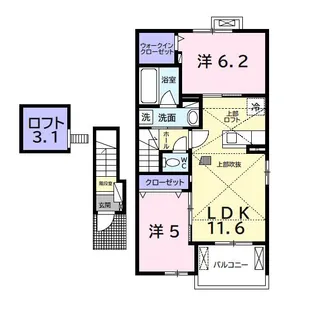 カトレア ピンク【2階】の間取り