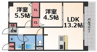 ディエスベアティ久宝寺口【2階】の間取り