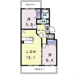 2LDKの間取り画像