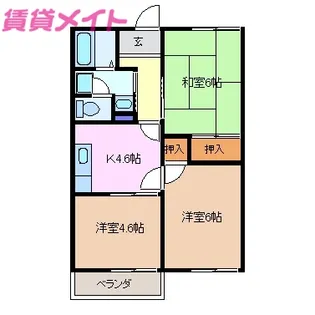 六呂見コーポラスA棟【2階】の間取り