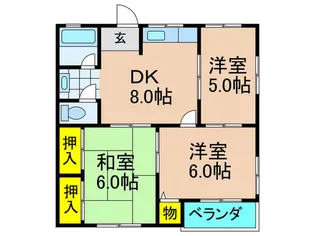 日晴ハイツB棟【1階】の間取り