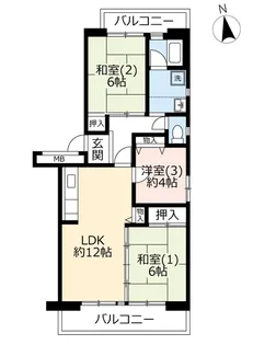 UR飯塚四丁目ハイツ【4階】の間取り