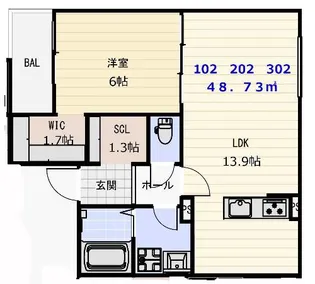 クレア法善寺【3階】の間取り
