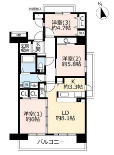 URコンフォール西鳩ヶ谷【5階】の間取り