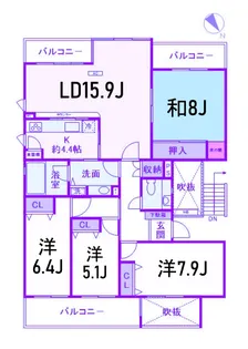 ハイツ東戸塚IIB号棟【5階】の間取り