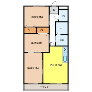 ロイヤル芝原 北館【3階】の間取り