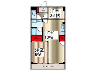 入間市駅 徒歩3分 2LDK ペット可 オートロック付【7階】の間取り