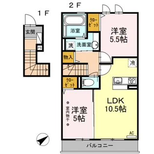 ヒルサイド・コゼット(ヒルサイド)【2階】の間取り