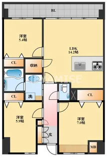 ドゥグラン喜々津ステーションタウン壱番館【11階】の間取り