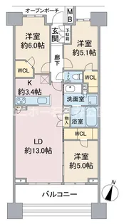 プラウド大宮【21階】の間取り