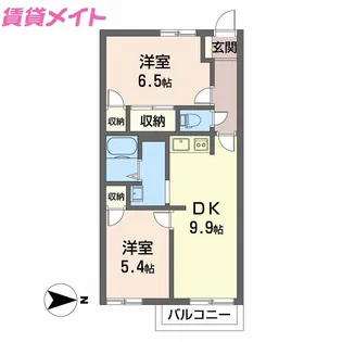 アメニティ亀山2 D棟【2階】の間取り