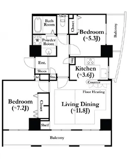 河田町ガーデン2号棟【16階】の間取り