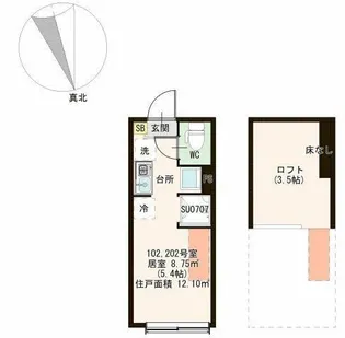 東京都北区上中里2【アパート】の間取り