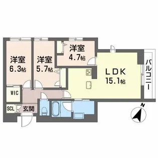 グランフィールド原町【3階】の間取り