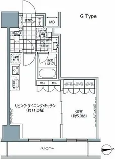 パークハビオ上野3丁目【11階】の間取り
