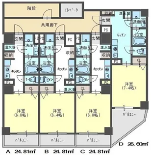 トゥールロワイエ北梅田【7階】の間取り