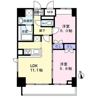 渡幸ベルメゾン五橋【13階】の間取り