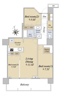 メガシティタワーズTHE EAST【27階】の間取り