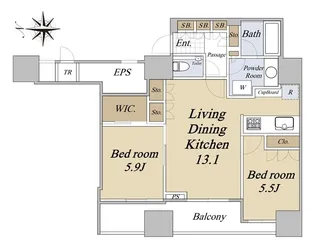 ワールドシティタワーズアクアタワー【22階】の間取り