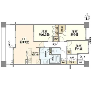 ブランズシティ港南台うぐいすの杜ウエストコート【1階】の間取り