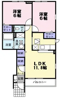 ヒルサイドタウンB【1階】の間取り