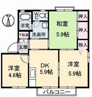 ニューヒルズ A棟【2階】の間取り