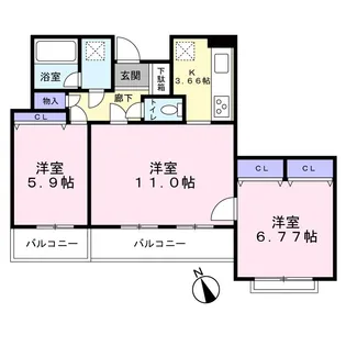 サンロード下馬【2階】の間取り