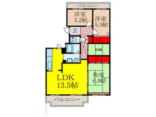 ビューハイツ伏尾台4号棟【5階】の間取り
